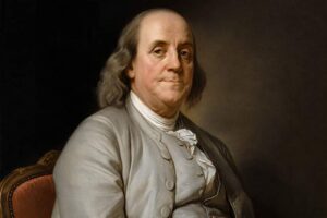 Benjamin Franklin House - London - Porträt: Das historische Ölgemälde von Benjamin Franklin im grauen Rock