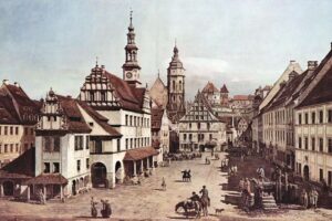 Bernardo Bellotto - Der Marktplatz von Pirna: Das berühmte Veduten-Gemälde des Marktplatzes mit dem historischen Rathaus und der Stadtkirche St. Marien