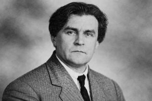 Kasimir Sewerinowitsch Malewitsch:- Schwarz-Weiß-Fotografie des russischen Avantgarde-Künstlers im Anzug