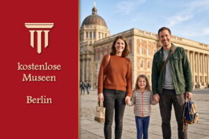 Kostenlose Museen Berlin: Eine Familie vor dem Humboldt Forum mit freiem Eintritt zu den historischen Ausstellungen