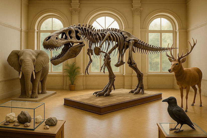 Naturkundemuseen: Dinosaurierskelett und naturkundliche Ausstellung im Museum