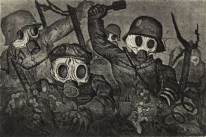 Kunstmuseum Stuttgart - Otto Dix: Radierung "Sturmtruppe rückt unter Gas vor" aus dem Grafikzyklus "Der Krieg" von 1924